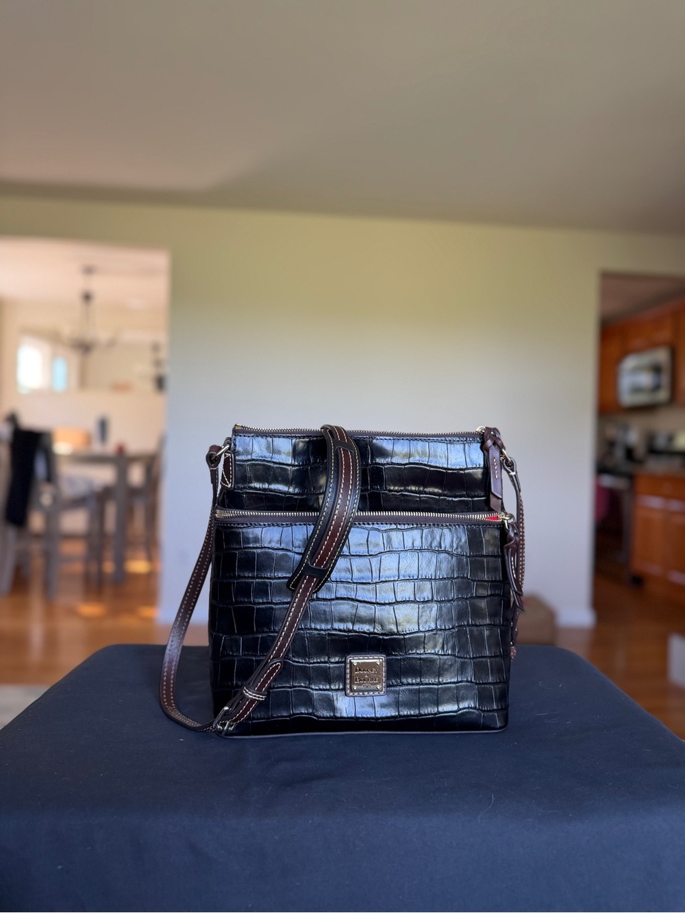 Dooney & Bourke Black Croc-Embossed Leather Crossbody Bag